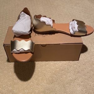 J. Crew Gold Scalloped Sandals (NWT)